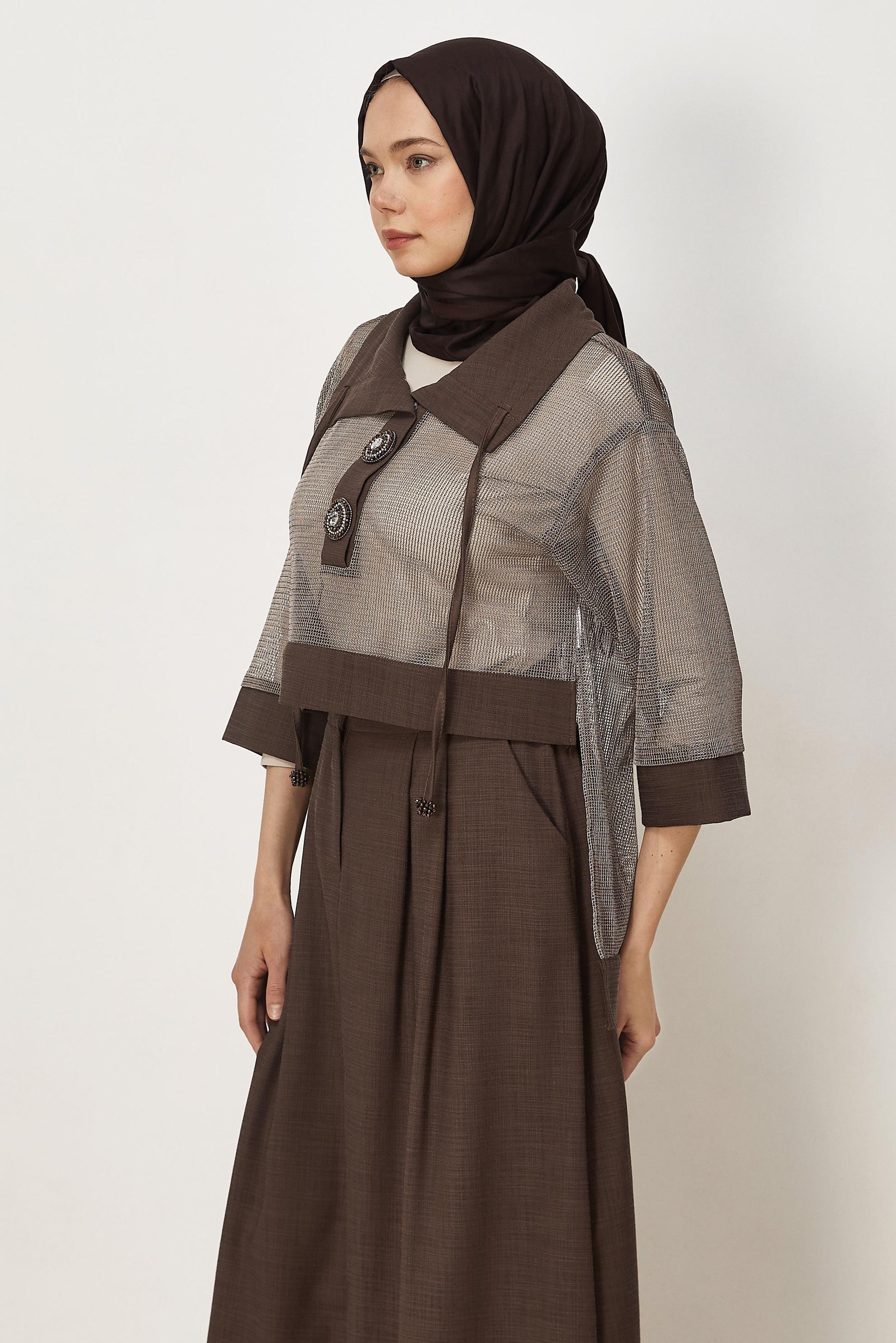 Vêtements hijab BRUN ENSEMBLE JUPE DÉTAILLÉE EN MAILLE 46300