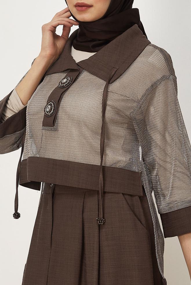 Vêtements hijab BRUN ENSEMBLE JUPE DÉTAILLÉE EN MAILLE 46300 - ALVİNA