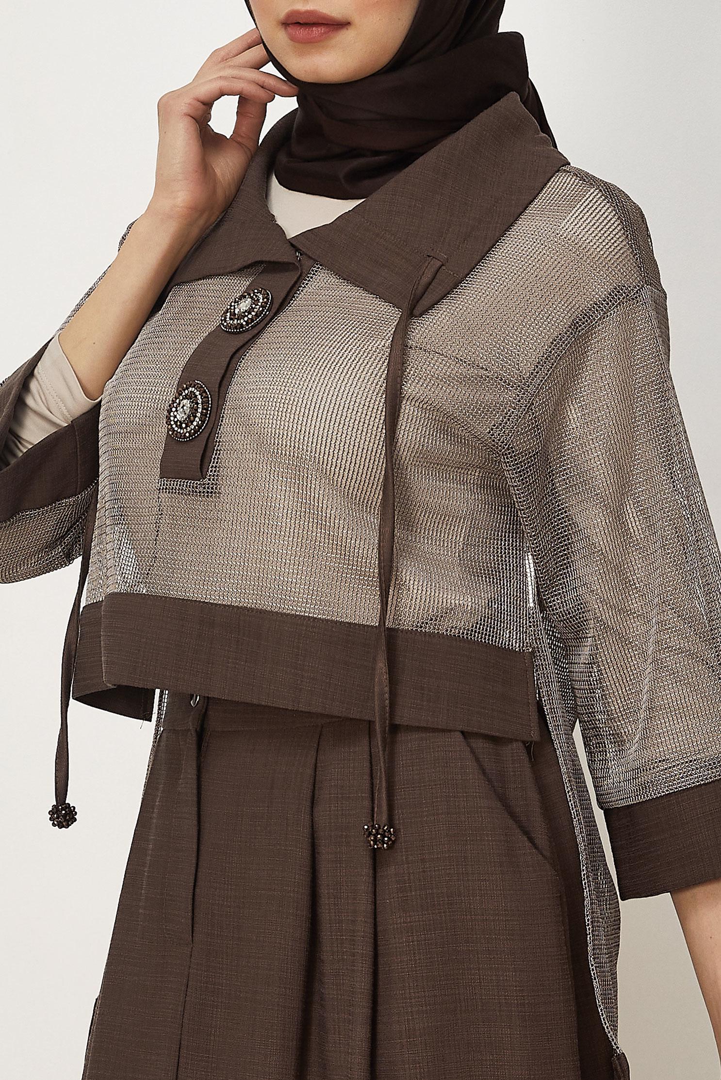 Vêtements hijab BRUN ENSEMBLE JUPE DÉTAILLÉE EN MAILLE 46300