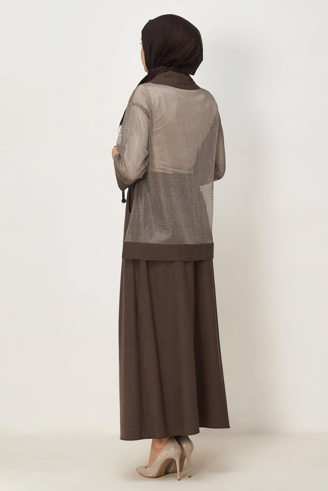 Vêtements hijab BRUN ENSEMBLE JUPE DÉTAILLÉE EN MAILLE 46300 - ALVİNA