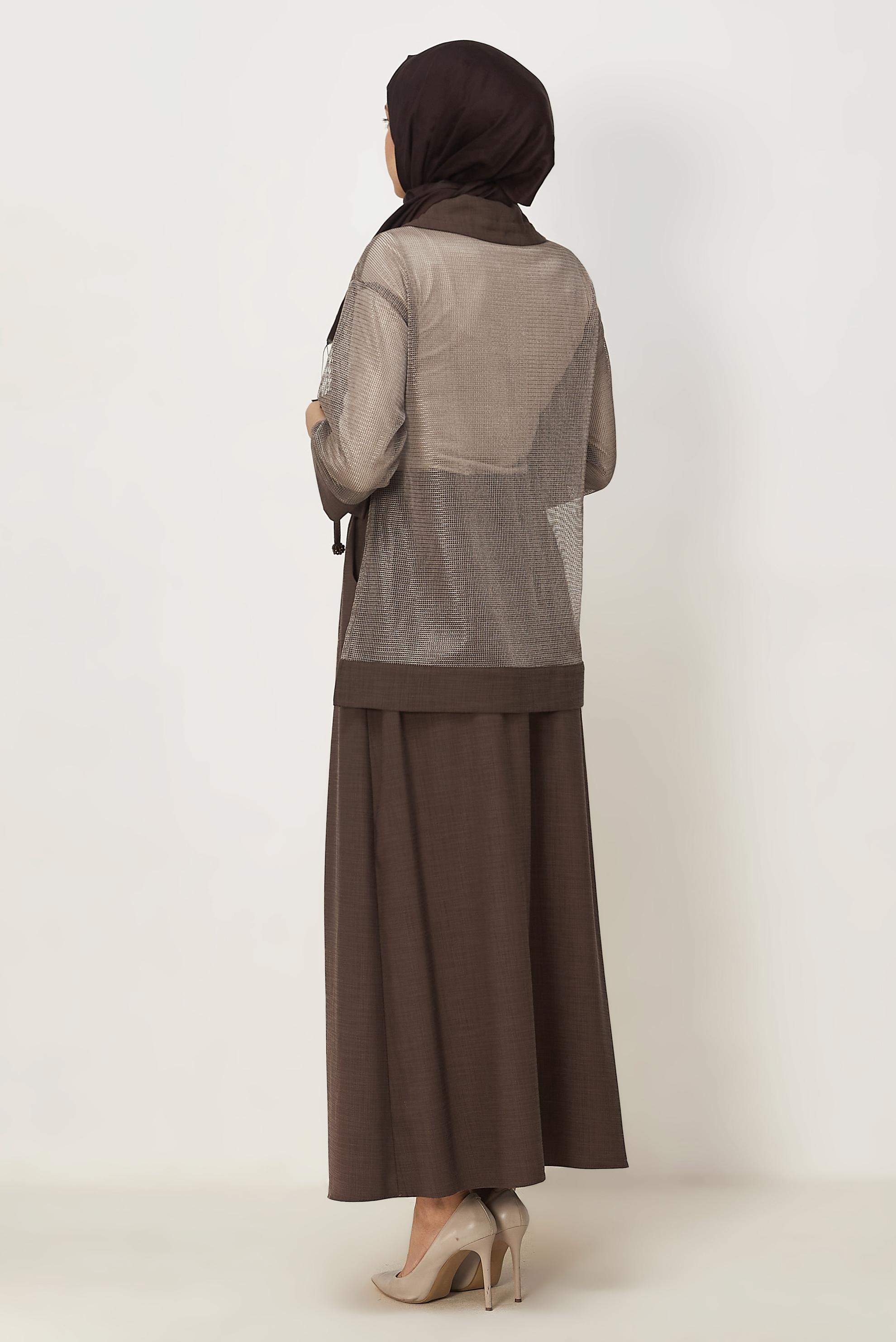 Vêtements hijab BRUN ENSEMBLE JUPE DÉTAILLÉE EN MAILLE 46300