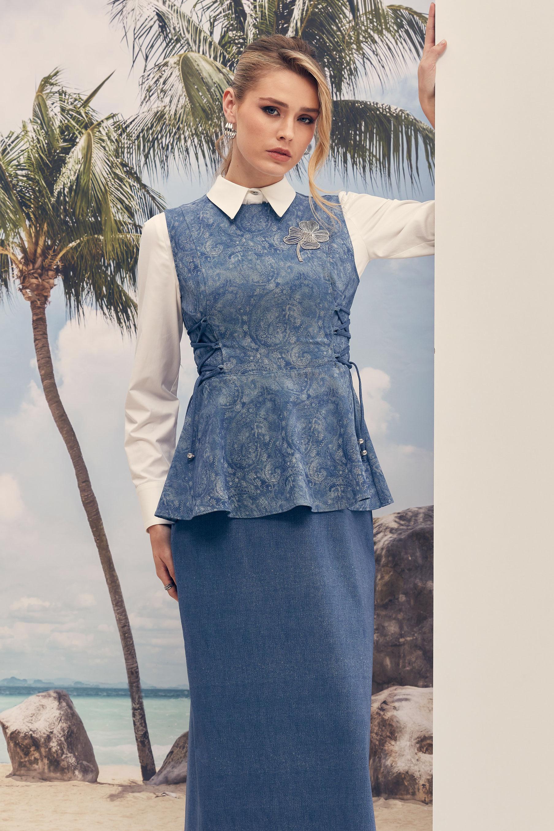 Hijab-Kleidung BLAU ANZUG MIT GEBUNDENEM ROCK 46310