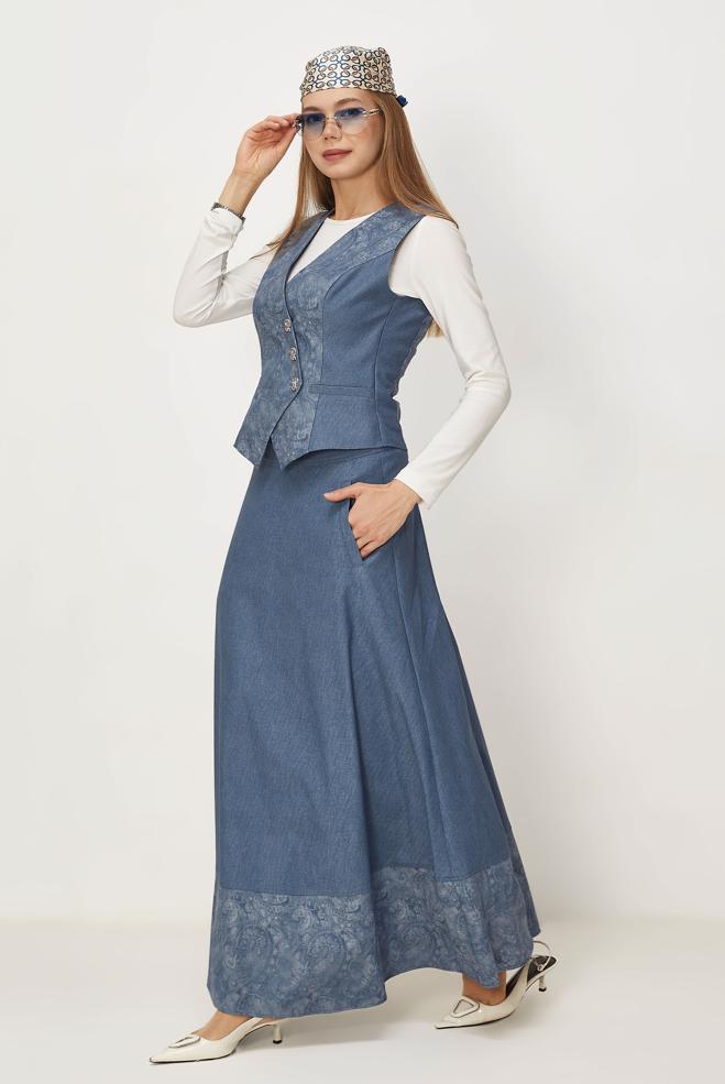 Hijab-Kleidung BLAU ANZUG MIT ROCK IM DENIM-LOOK 46311 - ALVİNA