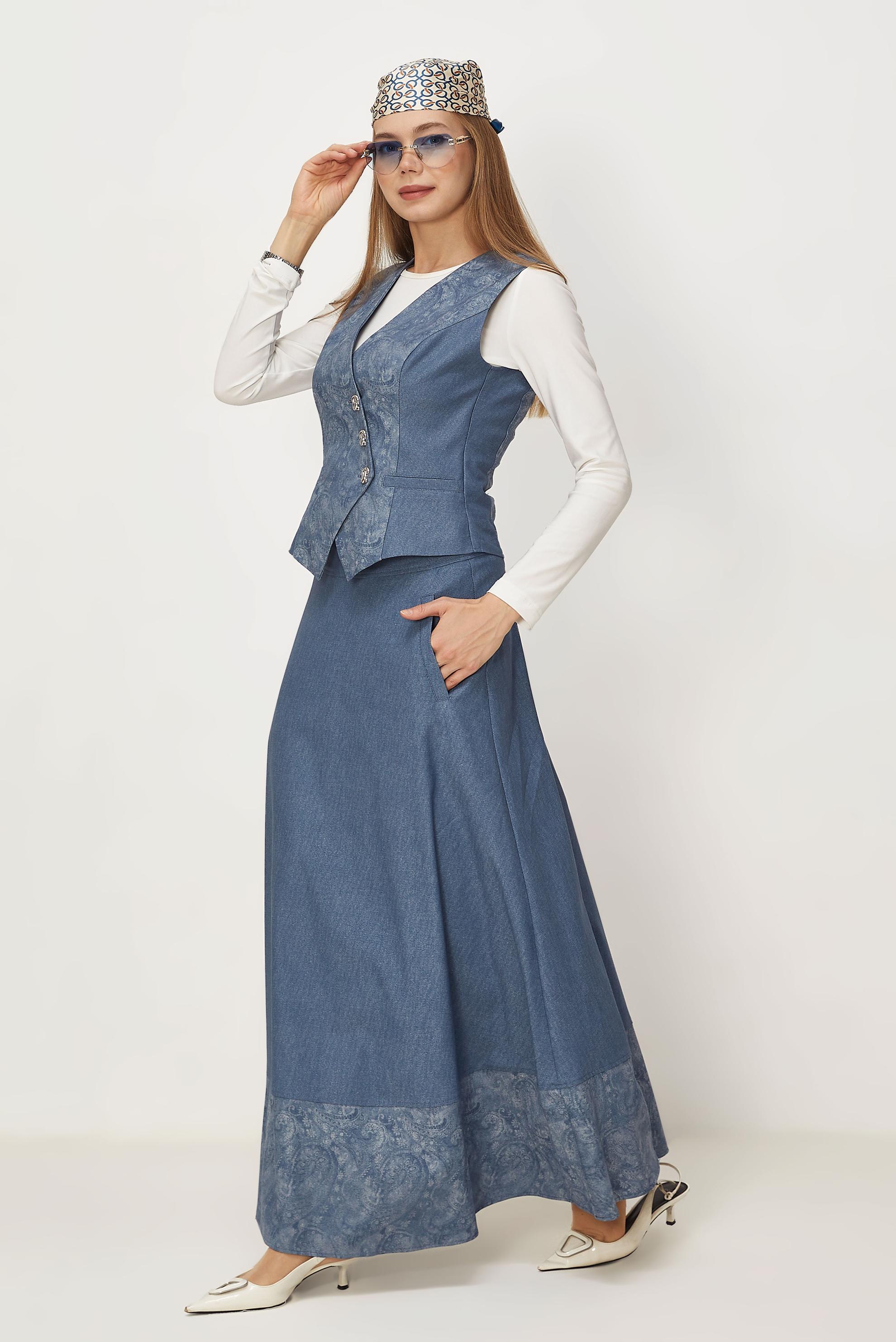 Hijab-Kleidung BLAU ANZUG MIT ROCK IM DENIM-LOOK 46311