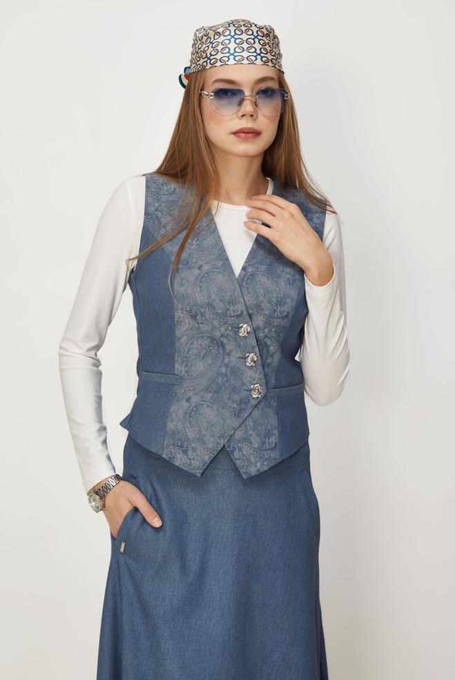 Hijab-Kleidung BLAU ANZUG MIT ROCK IM DENIM-LOOK 46311 - ALVİNA