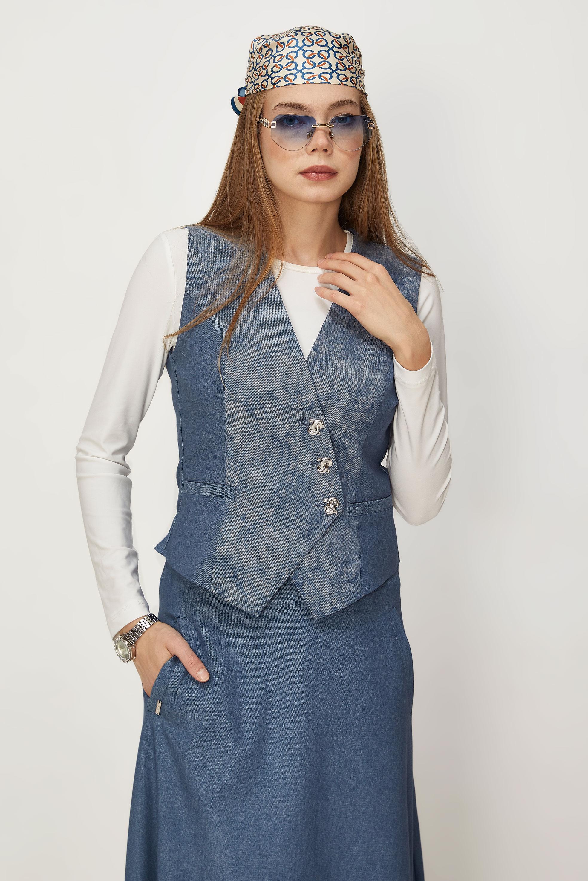 Hijab-Kleidung BLAU ANZUG MIT ROCK IM DENIM-LOOK 46311