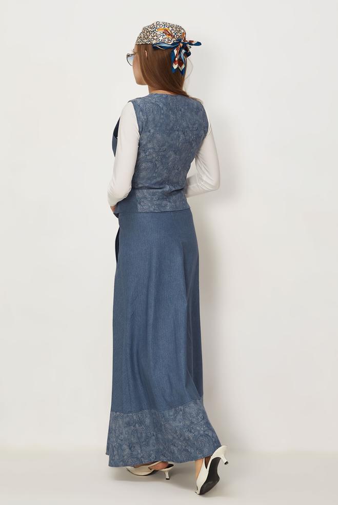 Hijab-Kleidung BLAU ANZUG MIT ROCK IM DENIM-LOOK 46311 - ALVİNA