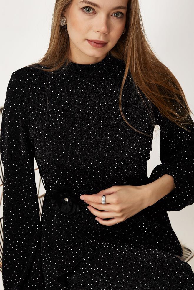 Hijab-Kleidung SCHWARZ ROCKANZUG MIT EDELSTEIN DETAILS 46331 - ALVİNA