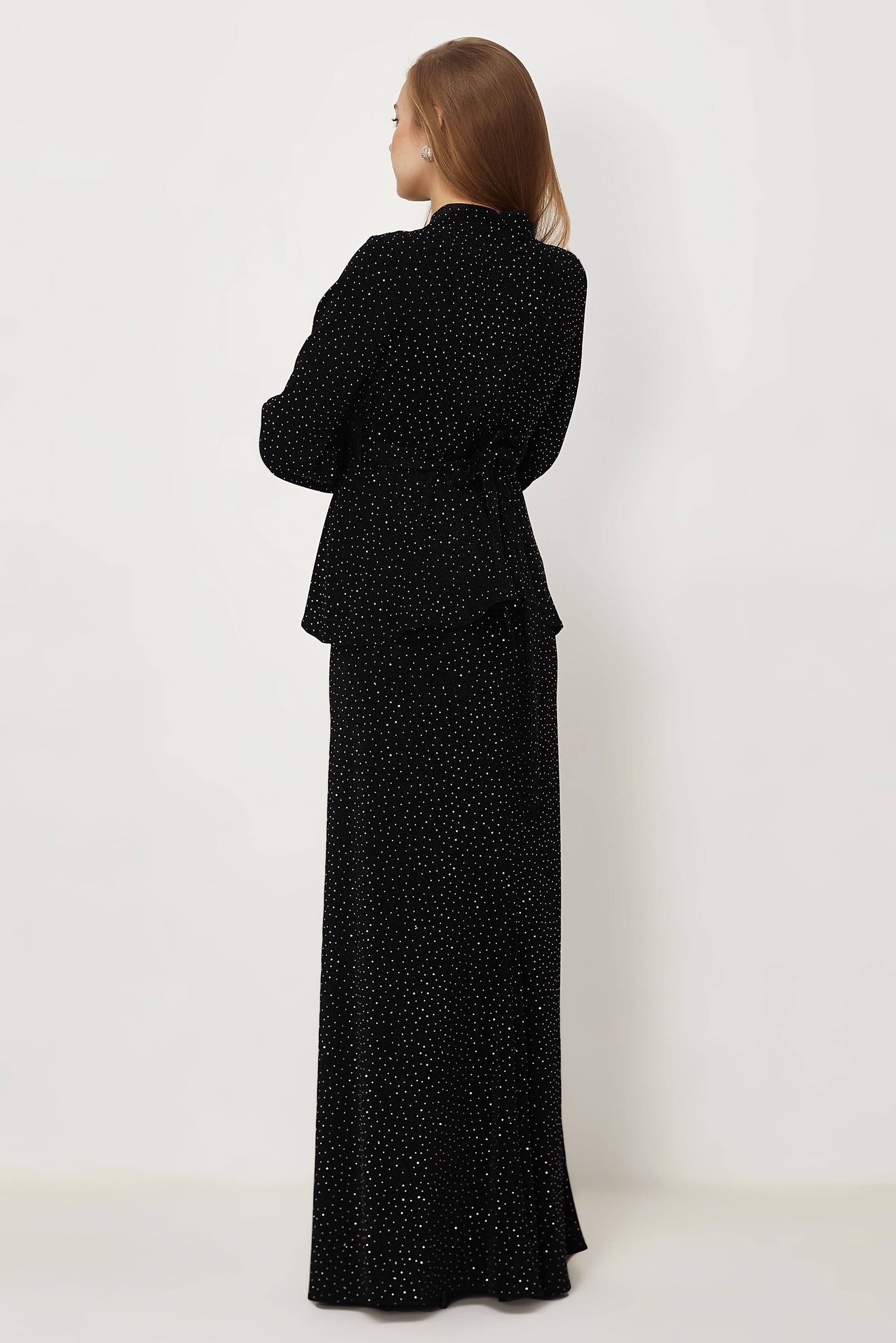 Hijab-Kleidung SCHWARZ ROCKANZUG MIT EDELSTEIN DETAILS 46331