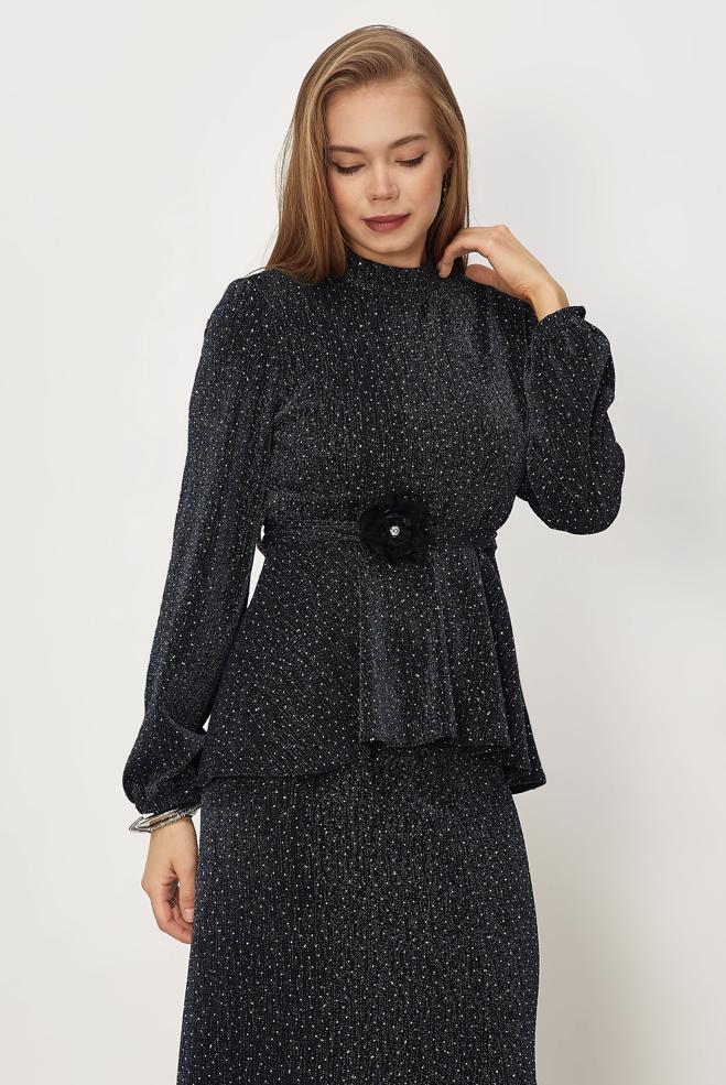 Hijab-Kleidung GRAU ROCKANZUG MIT EDELSTEIN DETAILS 46331 - ALVİNA