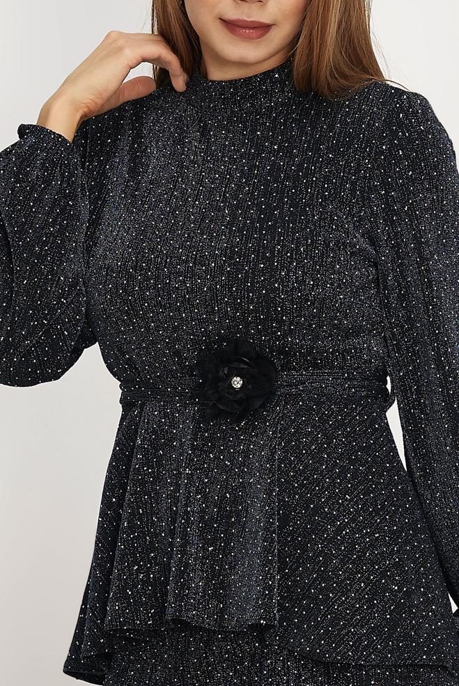 Hijab-Kleidung GRAU ROCKANZUG MIT EDELSTEIN DETAILS 46331 - ALVİNA