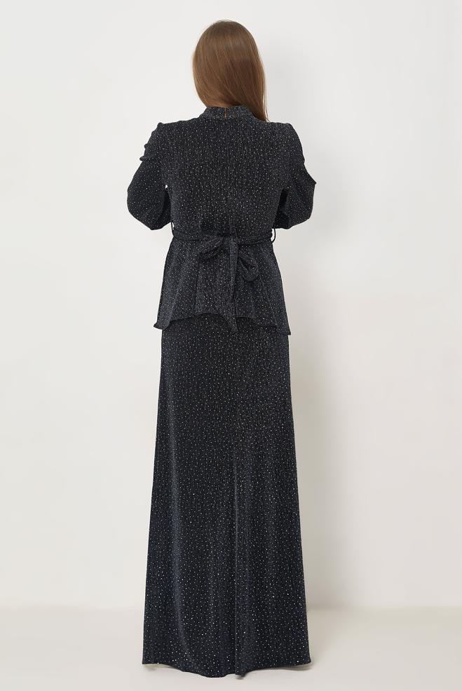 Hijab-Kleidung GRAU ROCKANZUG MIT EDELSTEIN DETAILS 46331 - ALVİNA