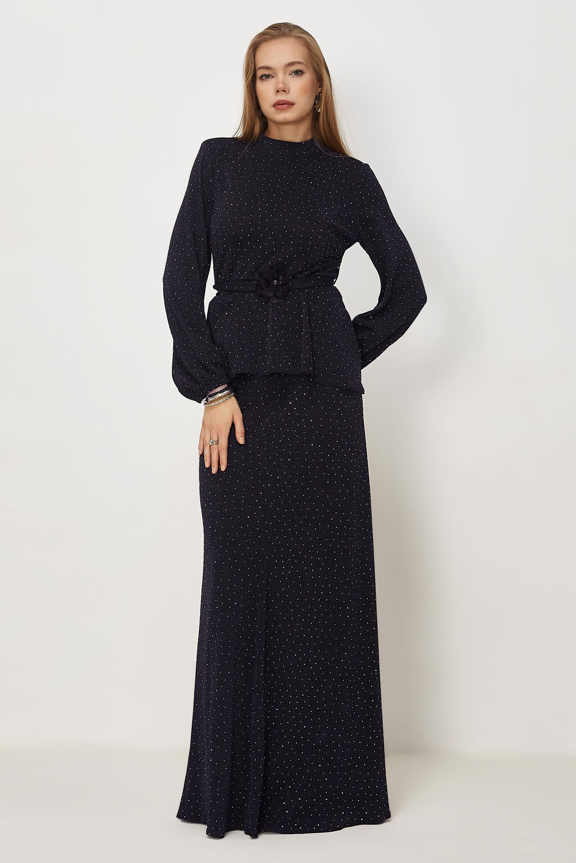 Hijab-Kleidung NAVY BLAU ROCKANZUG MIT EDELSTEIN DETAILS 46331