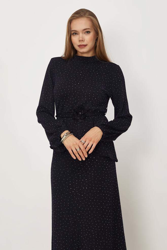 Hijab-Kleidung NAVY BLAU ROCKANZUG MIT EDELSTEIN DETAILS 46331 - ALVİNA