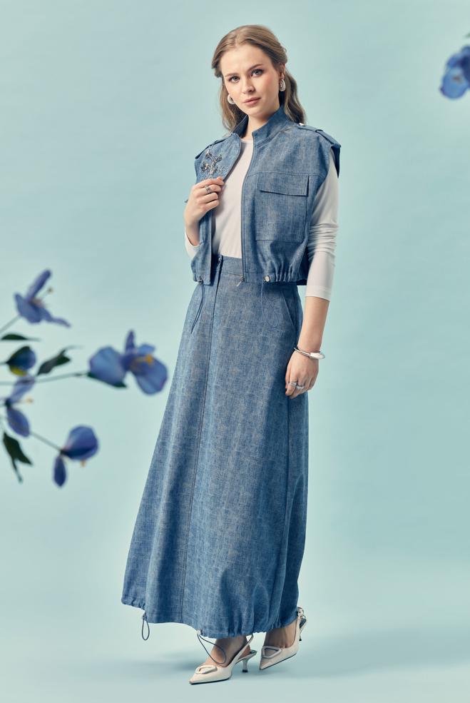 Vêtements hijab BLEU ENSEMBLE JUPE EFFET DENIM 46367 - ALVİNA