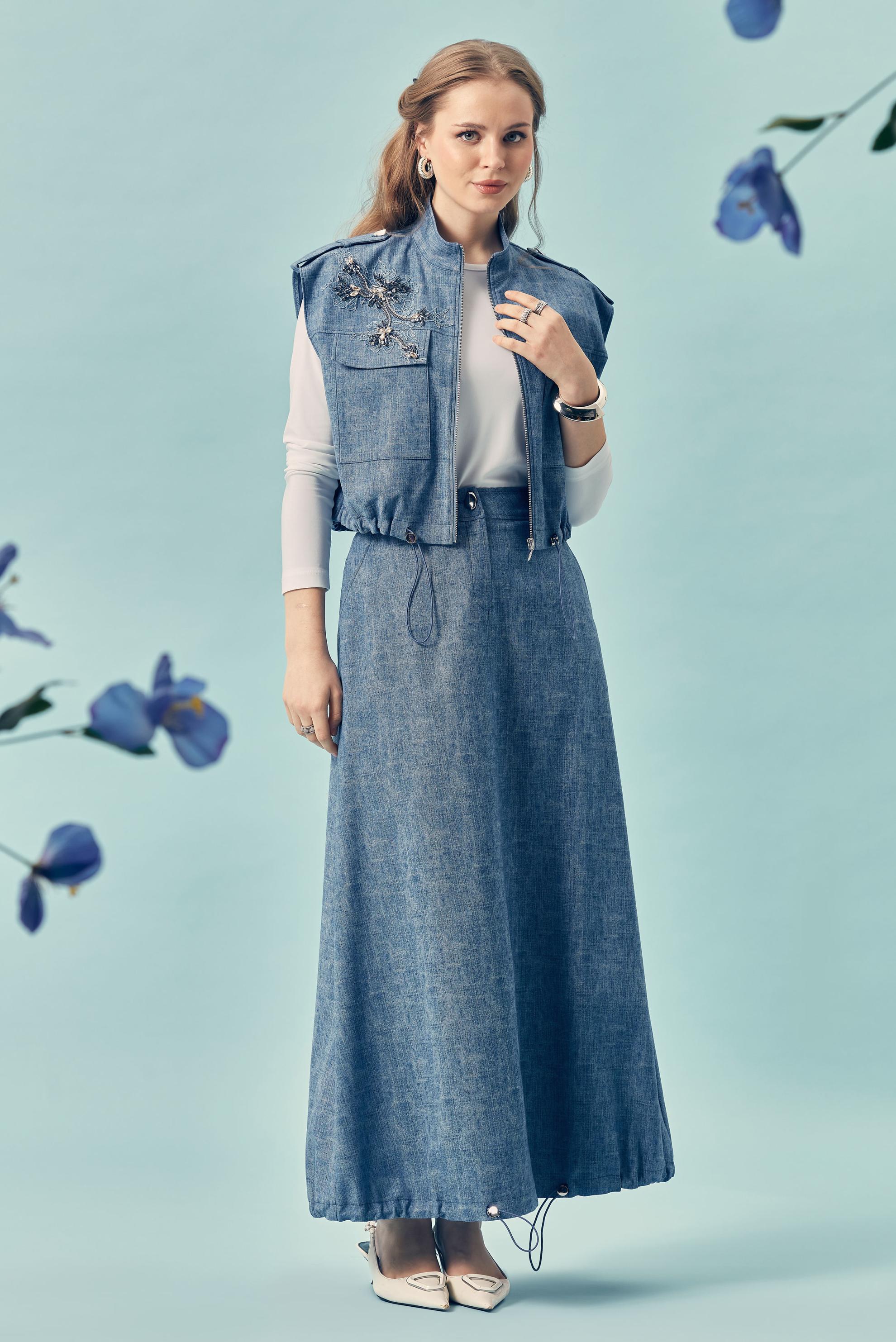 Vêtements hijab BLEU ENSEMBLE JUPE EFFET DENIM 46367