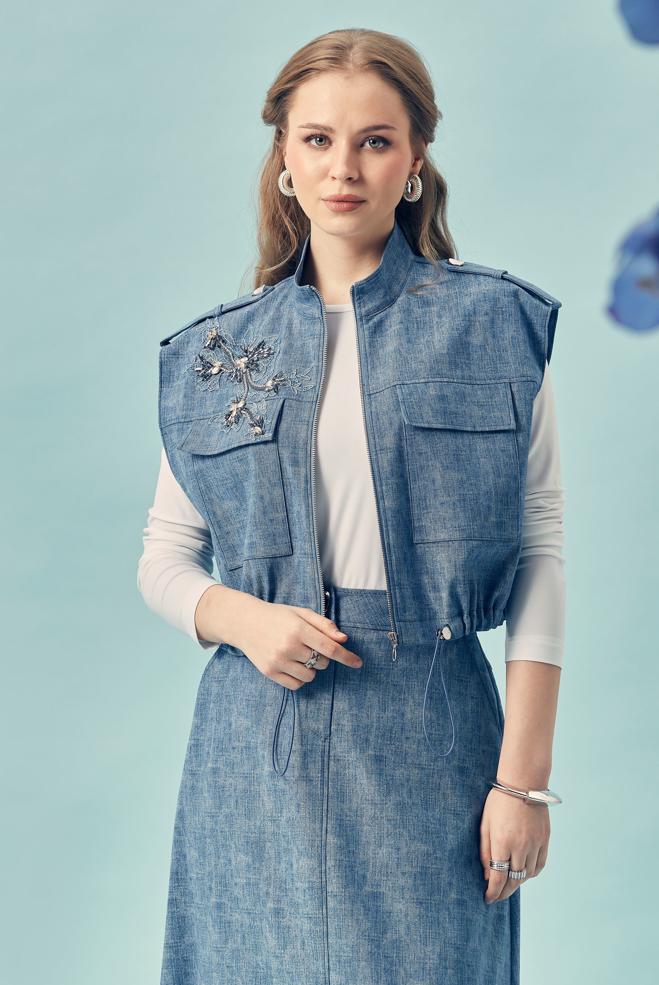 Vêtements hijab BLEU ENSEMBLE JUPE EFFET DENIM 46367 - ALVİNA