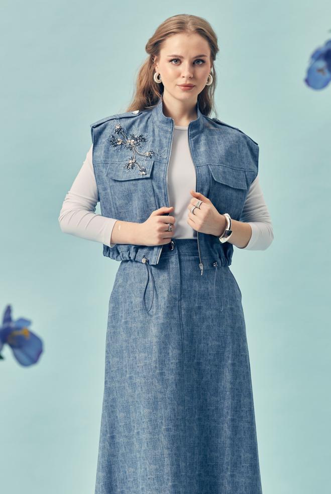 Vêtements hijab BLEU ENSEMBLE JUPE EFFET DENIM 46367 - ALVİNA