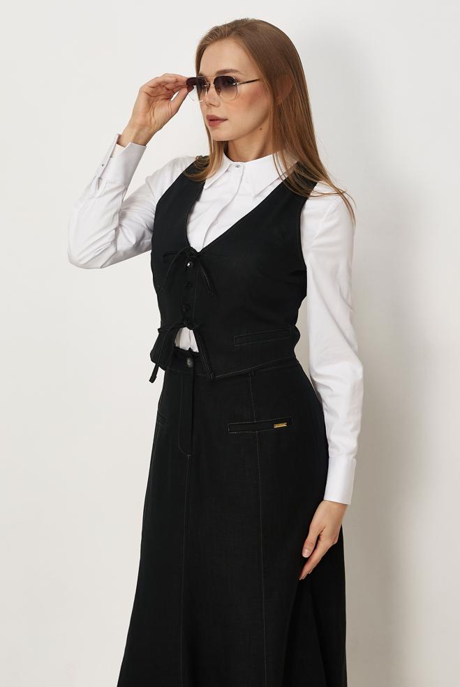 Hijab-Kleidung SCHWARZ SET MIT LEINENROCK 46418 - ALVİNA