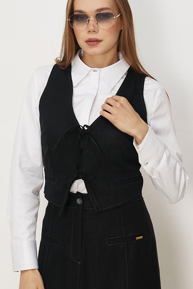 Hijab-Kleidung SCHWARZ SET MIT LEINENROCK 46418 - ALVİNA