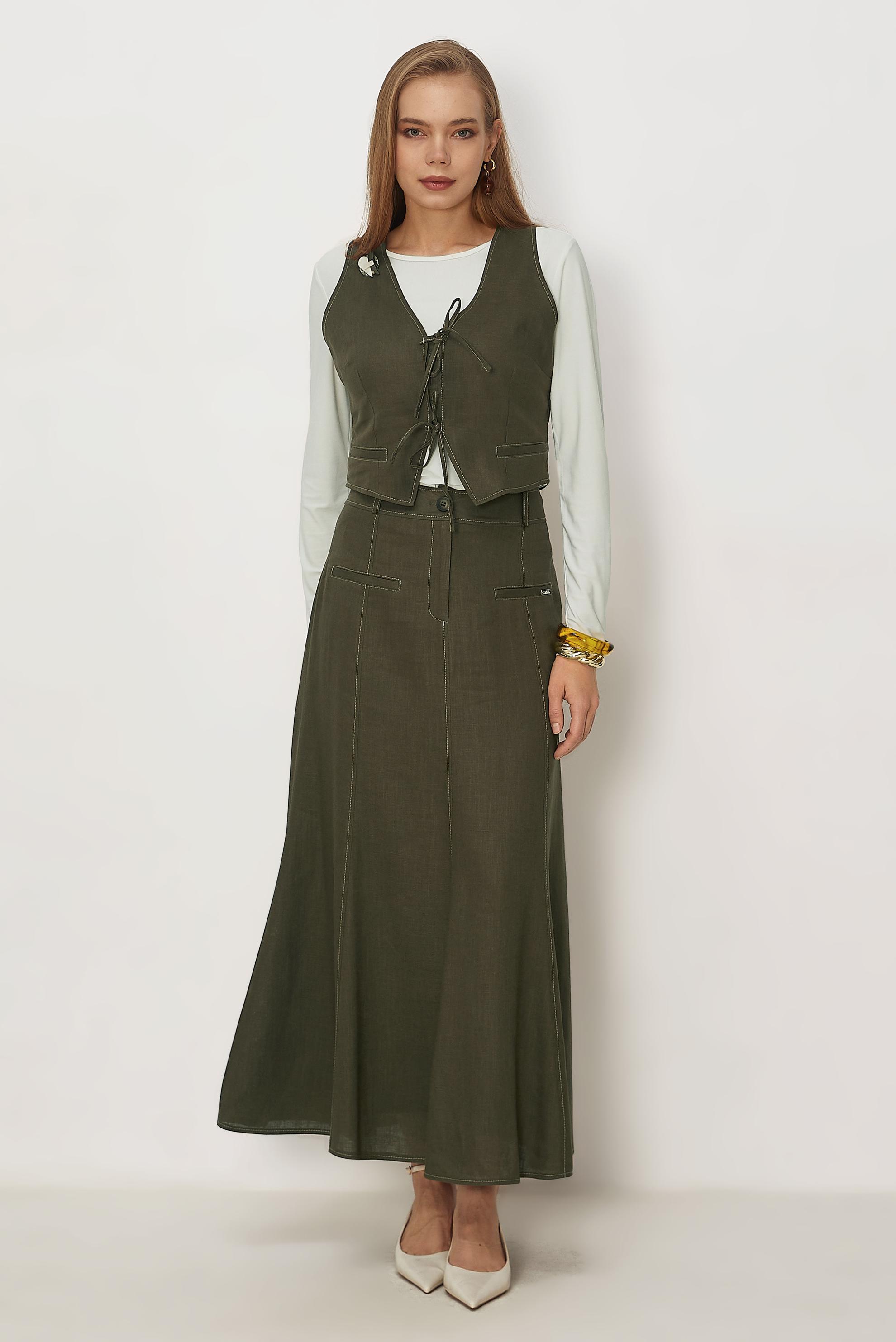 Hijab-Kleidung KHAKI SET MIT LEINENROCK 46418