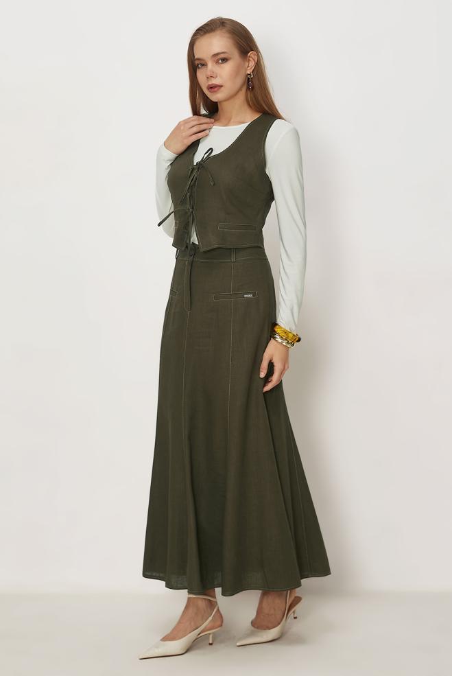 Hijab-Kleidung KHAKI SET MIT LEINENROCK 46418 - ALVİNA