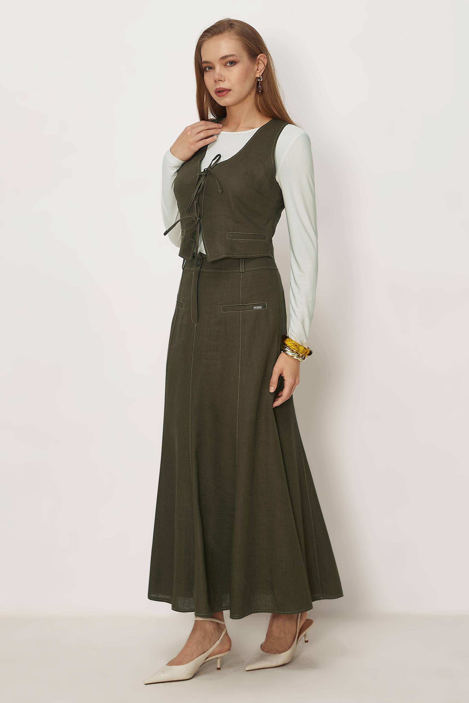 Hijab-Kleidung KHAKI SET MIT LEINENROCK 46418