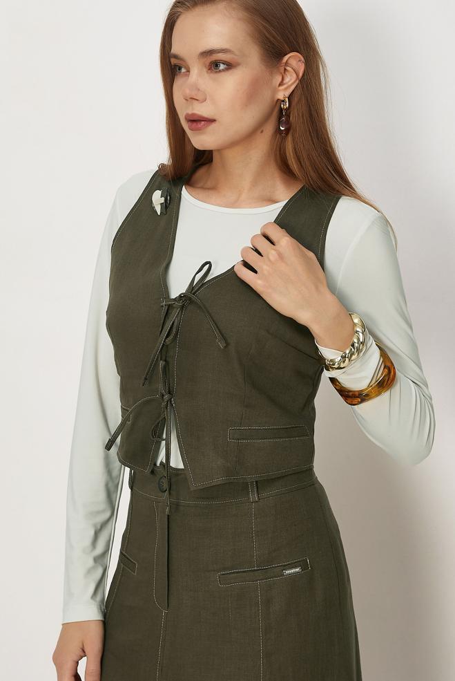 Hijab-Kleidung KHAKI SET MIT LEINENROCK 46418 - ALVİNA