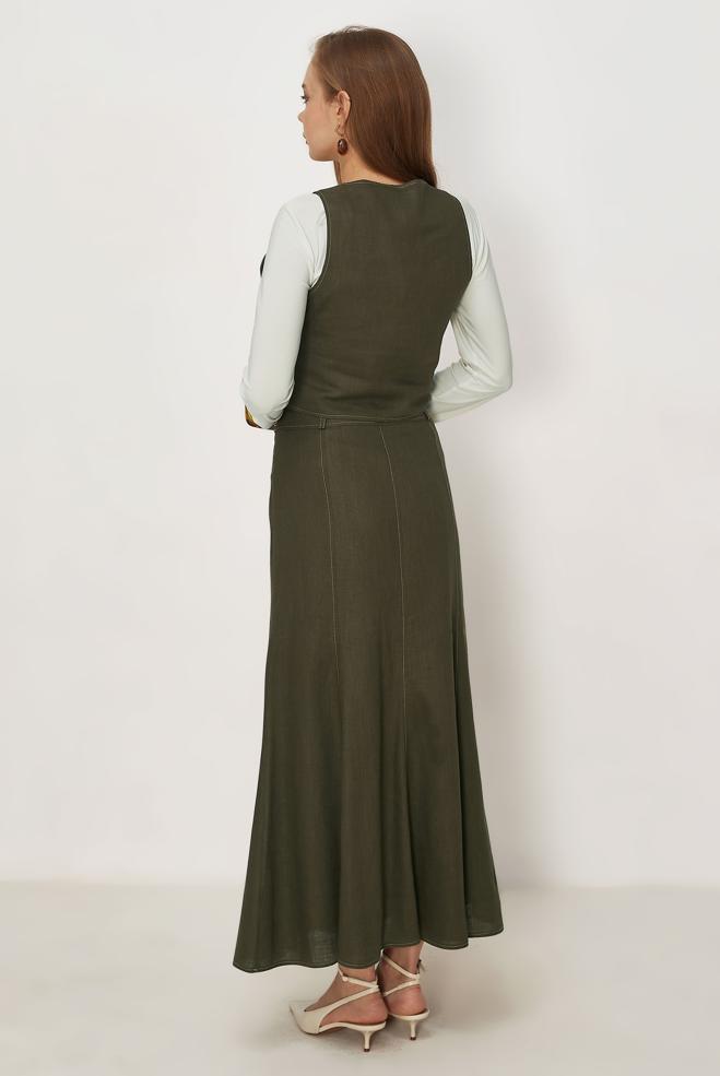 Hijab-Kleidung KHAKI SET MIT LEINENROCK 46418 - ALVİNA