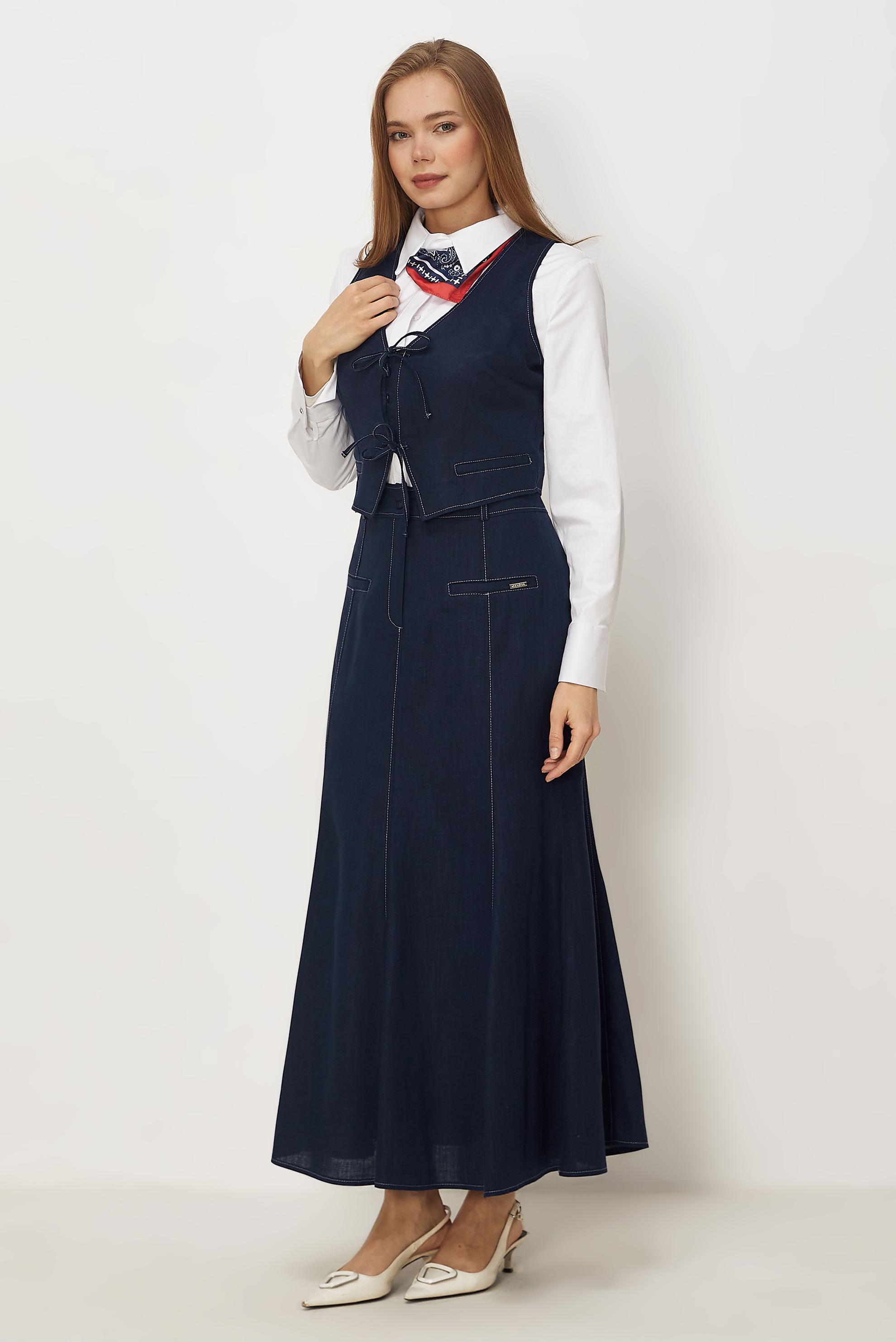 Hijab-Kleidung NAVY BLAU SET MIT LEINENROCK 46418