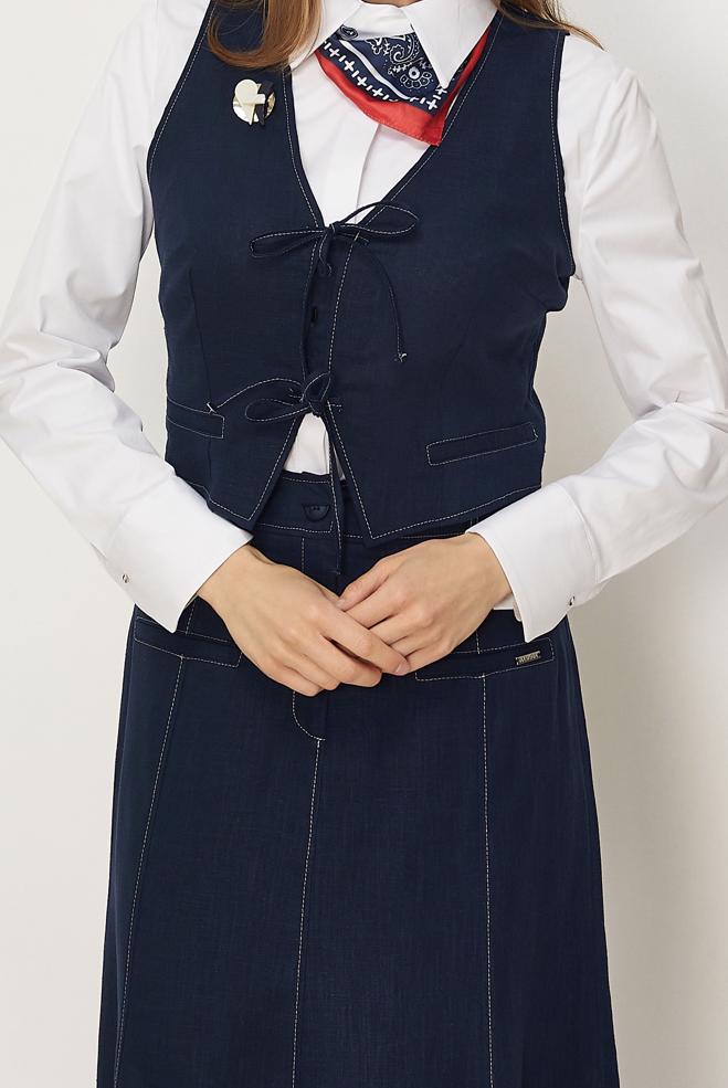 Hijab-Kleidung NAVY BLAU SET MIT LEINENROCK 46418 - ALVİNA