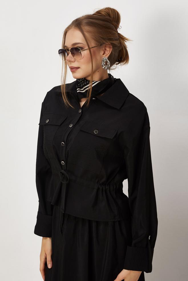 Tesettür giyim SİYAH ETEKLİ PARAŞÜT KUMAŞ TAKIM 46438 - ALVİNA