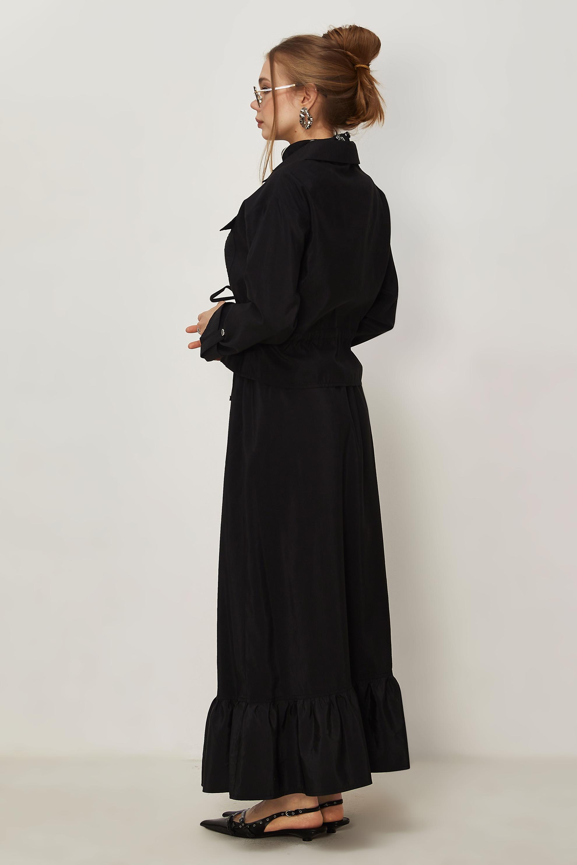 Tesettür giyim SİYAH ETEKLİ PARAŞÜT KUMAŞ TAKIM 46438