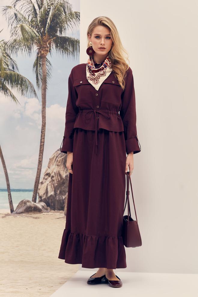 Hijab-Kleidung BURGUND ANZUG MIT ROCK AUS FALLSCHIRMSTOFF 46438 - ALVİNA