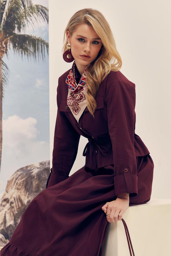 Hijab-Kleidung BURGUND ANZUG MIT ROCK AUS FALLSCHIRMSTOFF 46438 - ALVİNA