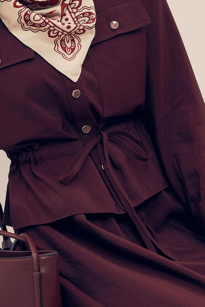 Hijab-Kleidung BURGUND ANZUG MIT ROCK AUS FALLSCHIRMSTOFF 46438 - ALVİNA