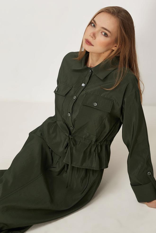 Hijab-Kleidung KHAKI ANZUG MIT ROCK AUS FALLSCHIRMSTOFF 46438 - ALVİNA