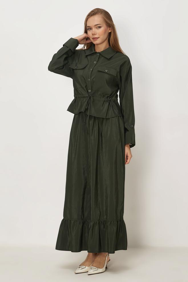 Hijab-Kleidung KHAKI ANZUG MIT ROCK AUS FALLSCHIRMSTOFF 46438 - ALVİNA