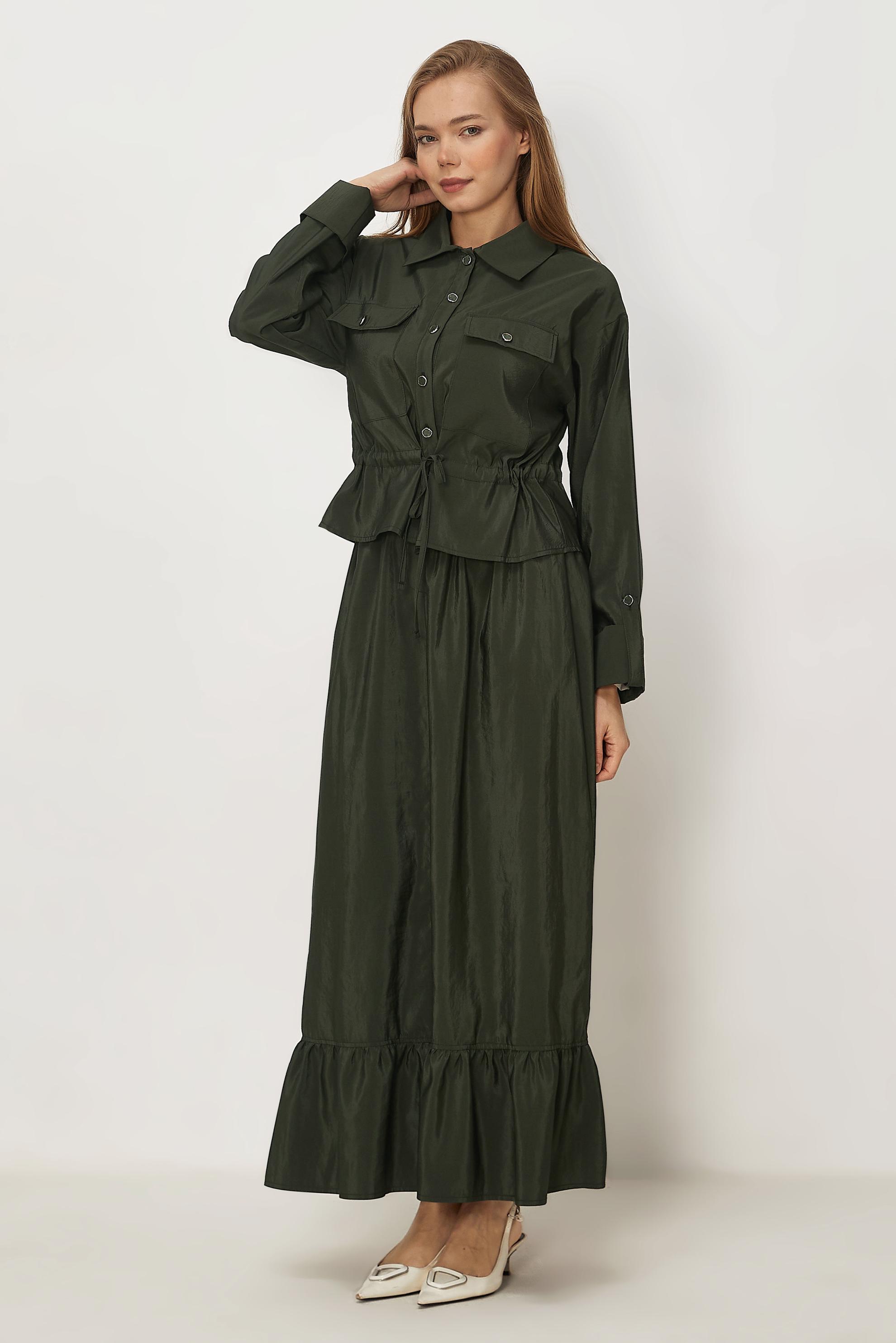 Hijab-Kleidung KHAKI ANZUG MIT ROCK AUS FALLSCHIRMSTOFF 46438