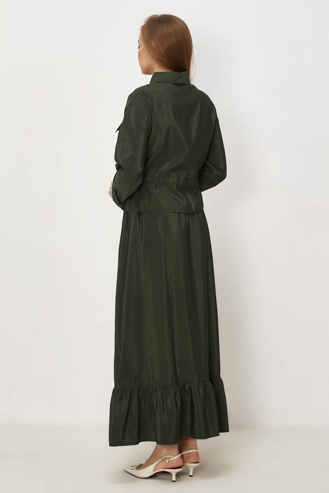 Hijab-Kleidung KHAKI ANZUG MIT ROCK AUS FALLSCHIRMSTOFF 46438 - ALVİNA