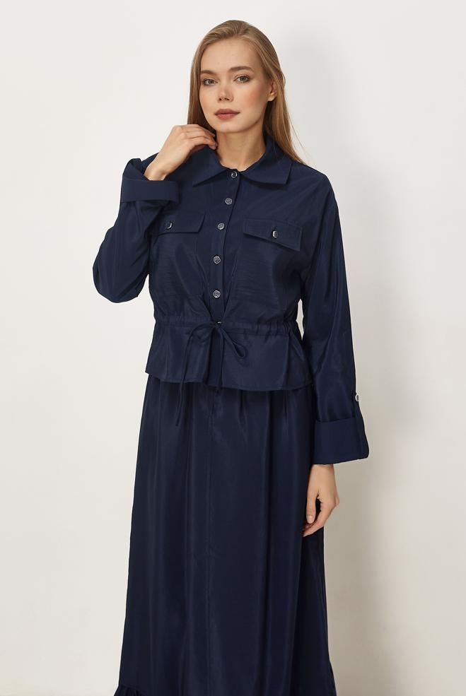 Hijab-Kleidung NAVY BLAU ANZUG MIT ROCK AUS FALLSCHIRMSTOFF 46438 - ALVİNA