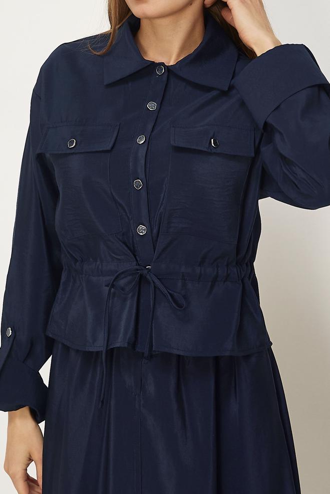 Hijab-Kleidung NAVY BLAU ANZUG MIT ROCK AUS FALLSCHIRMSTOFF 46438 - ALVİNA