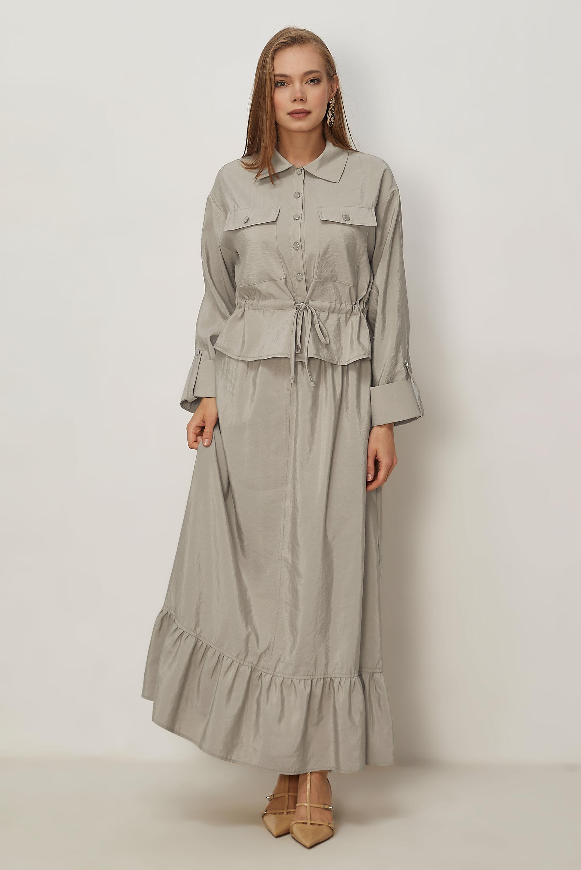 Tesettür giyim BEJ ETEKLİ PARAŞÜT KUMAŞ TAKIM 46438