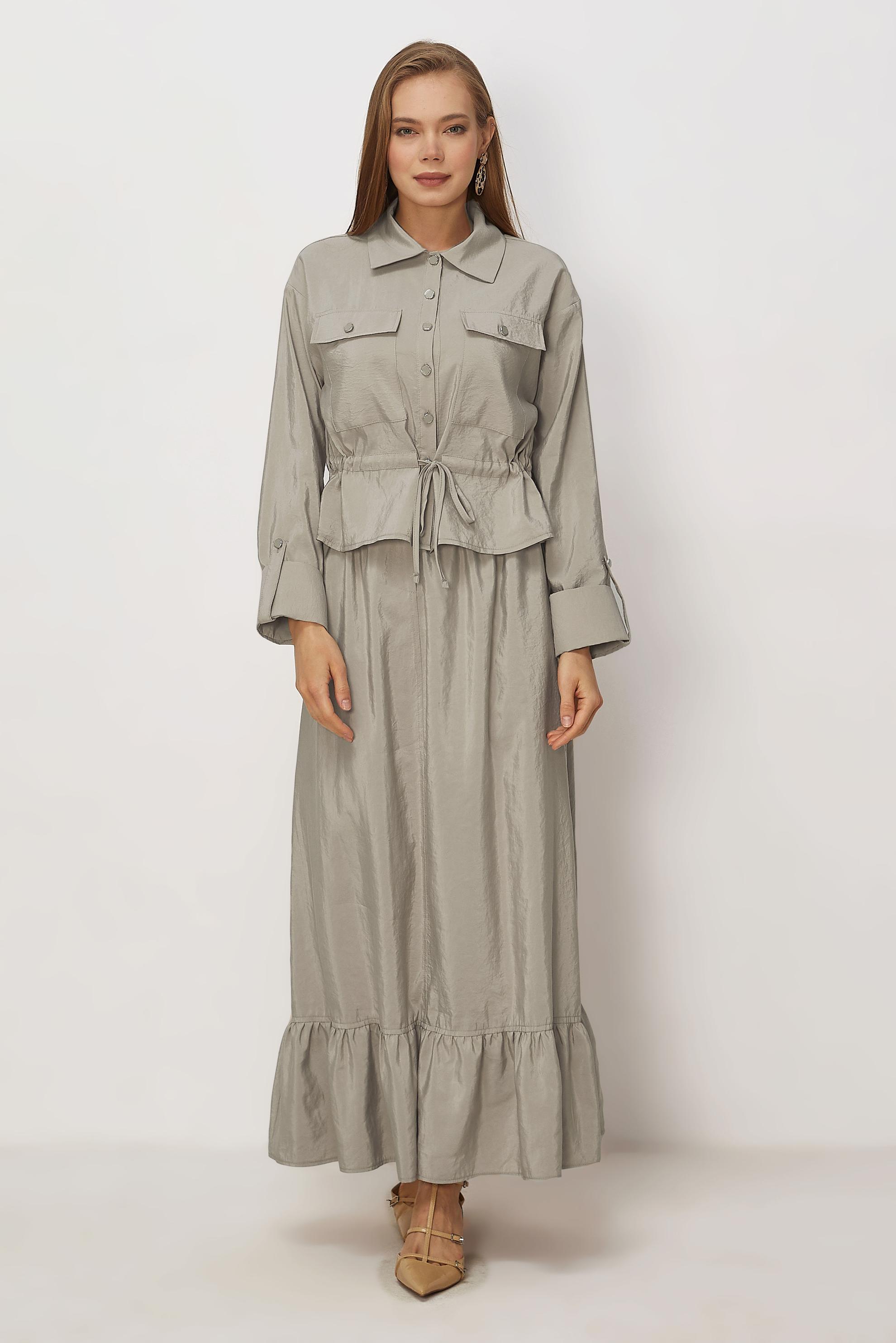 Tesettür giyim BEJ ETEKLİ PARAŞÜT KUMAŞ TAKIM 46438