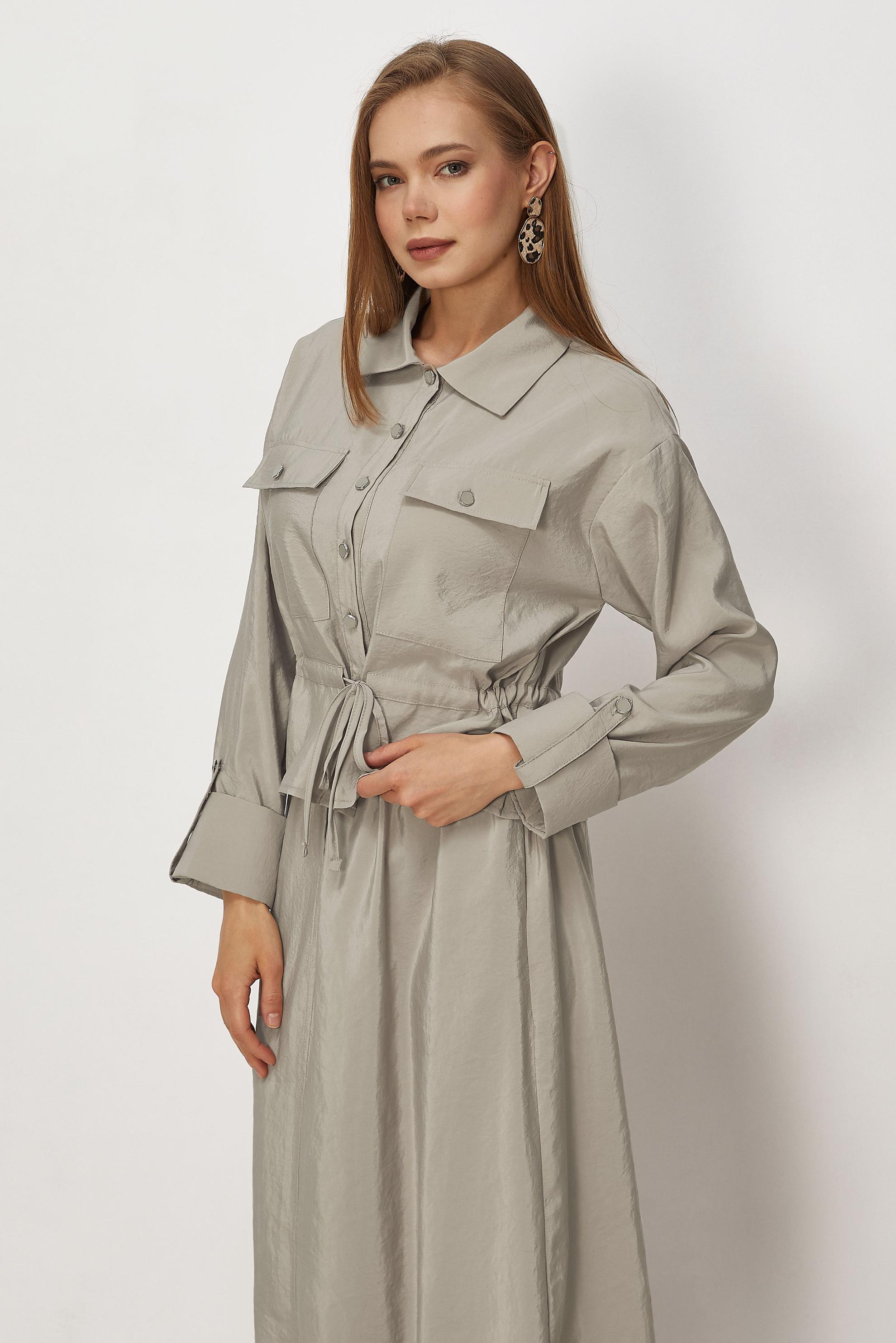 Tesettür giyim BEJ ETEKLİ PARAŞÜT KUMAŞ TAKIM 46438