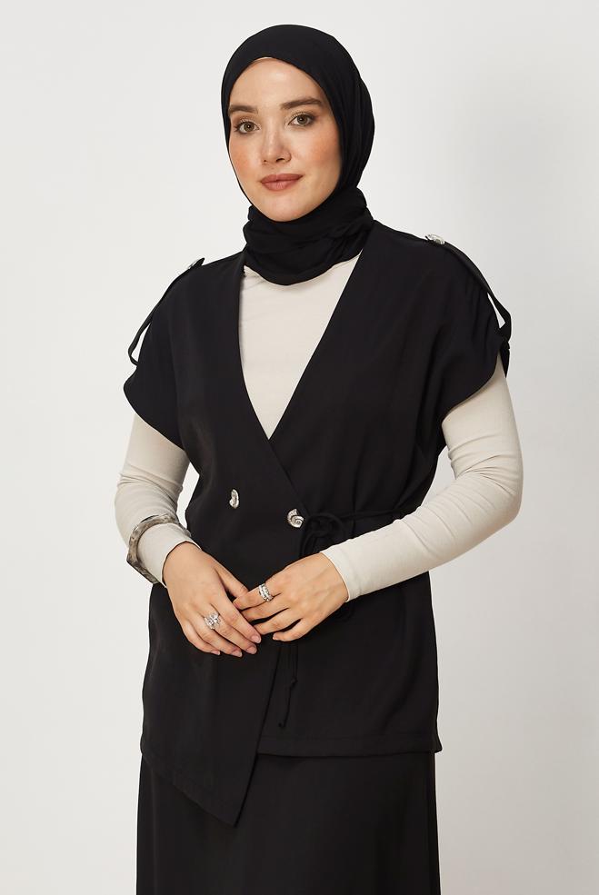 Tesettür giyim SİYAH ETEKLİ MODAL TAKIM 46444 - ALVİNA