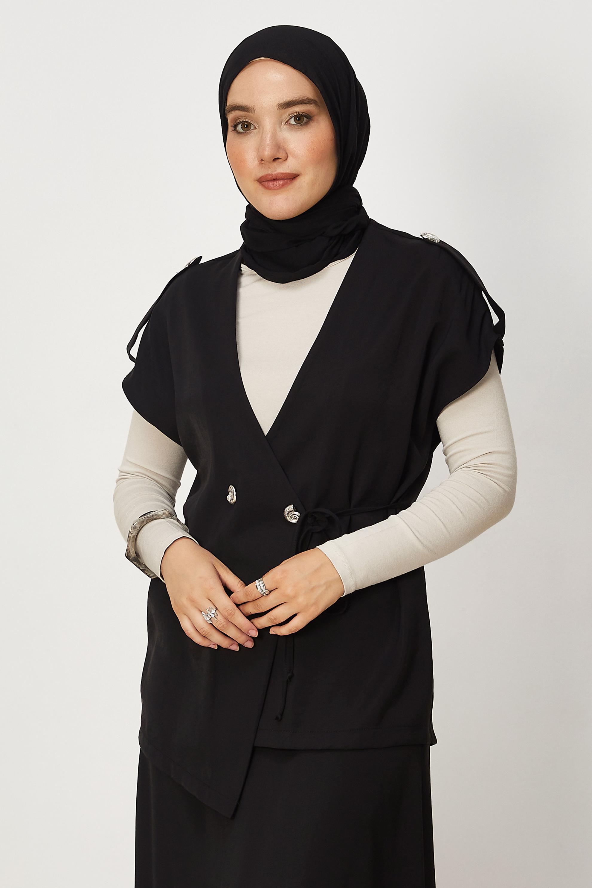 Tesettür giyim SİYAH ETEKLİ MODAL TAKIM 46444