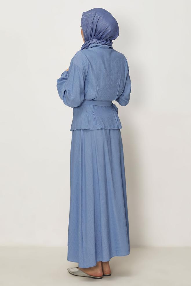 Hijab-Kleidung BLAU ANZUG MIT GÜRTELROCK 46463 - ALVİNA