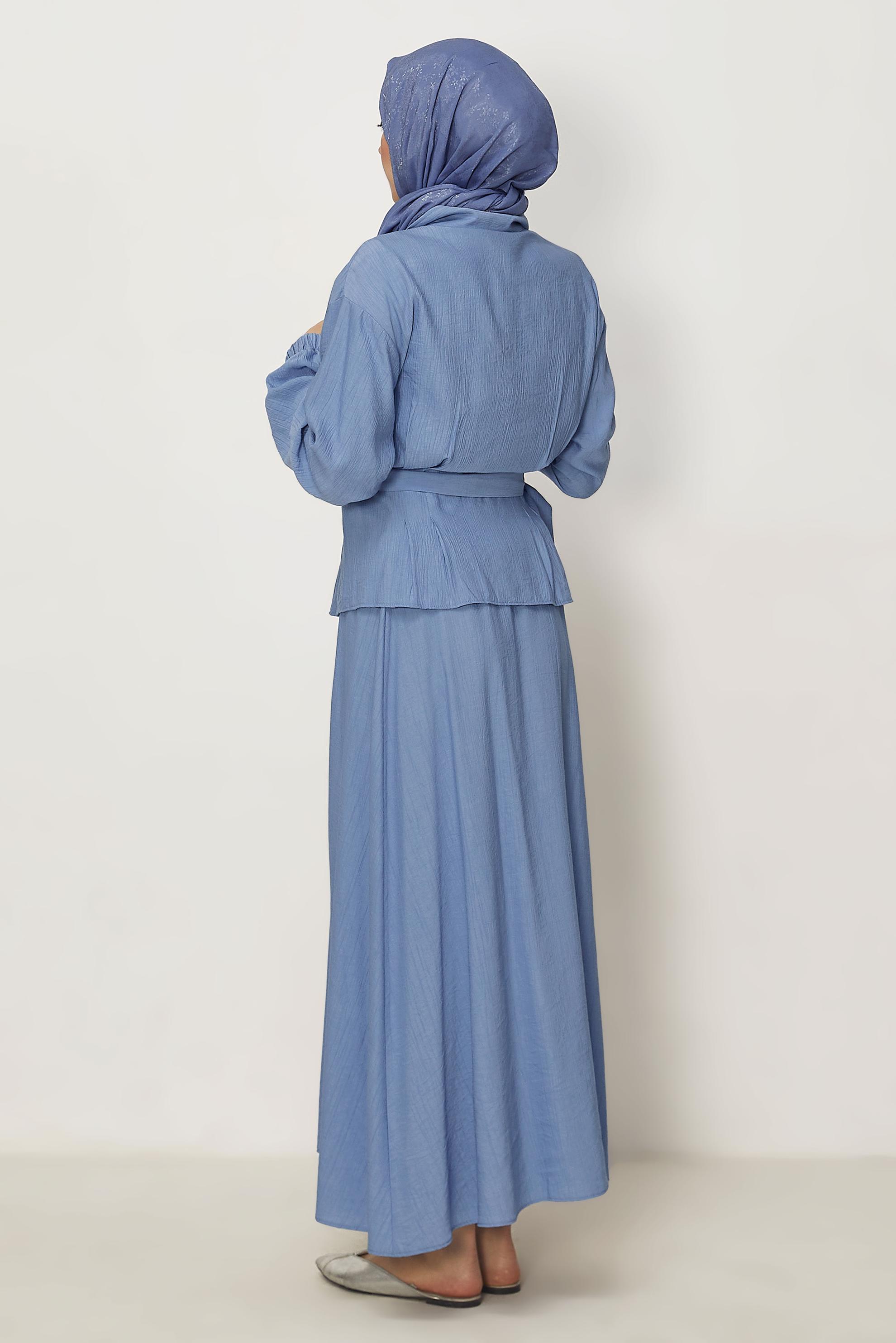 Hijab-Kleidung BLAU ANZUG MIT GÜRTELROCK 46463