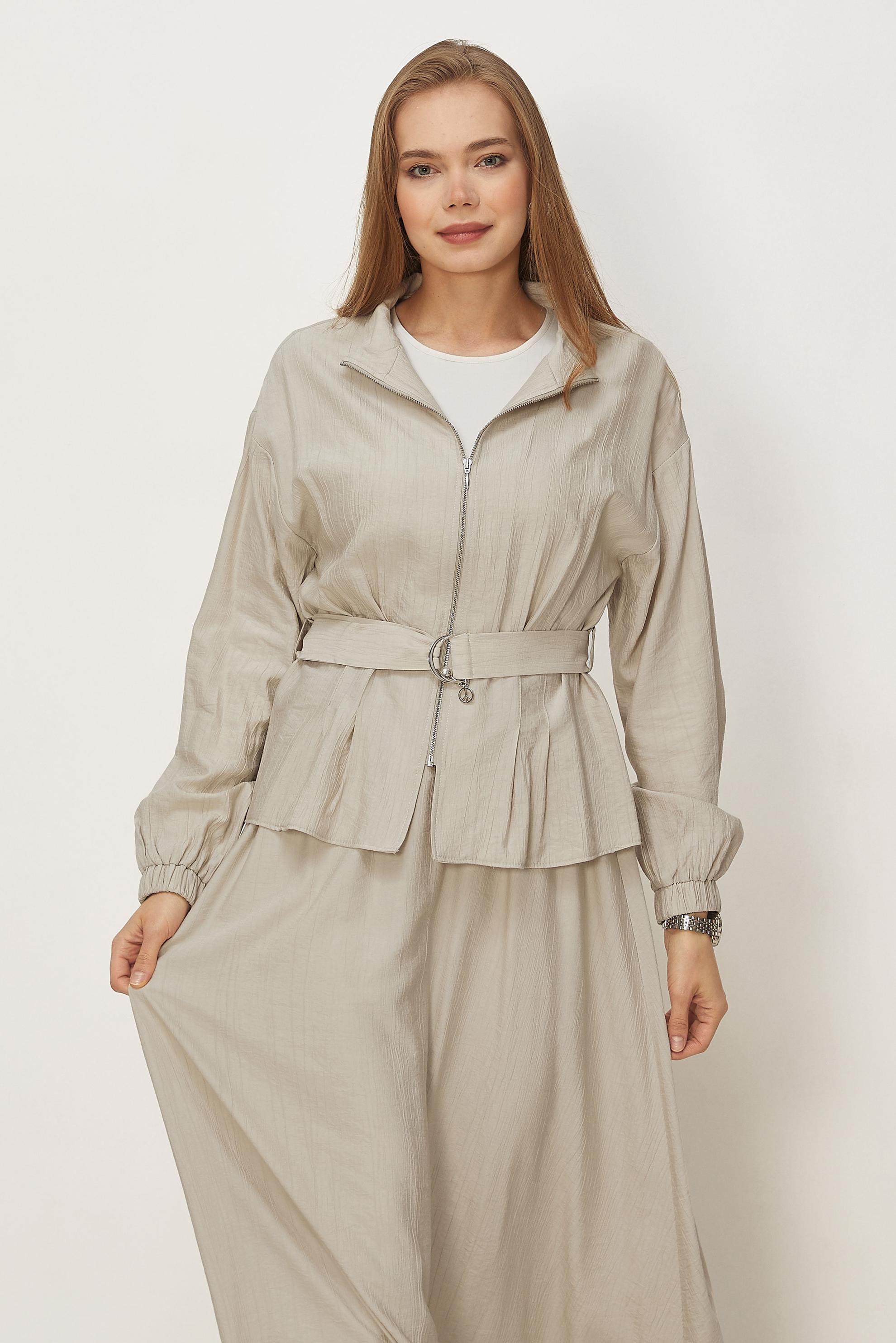 Hijab-Kleidung BEIGE ANZUG MIT GÜRTELROCK 46463